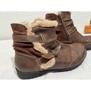 JBU Womens Indiana Ankle Boots Sz 10 Brown Faux Fur Lined Buckle Waterproof
